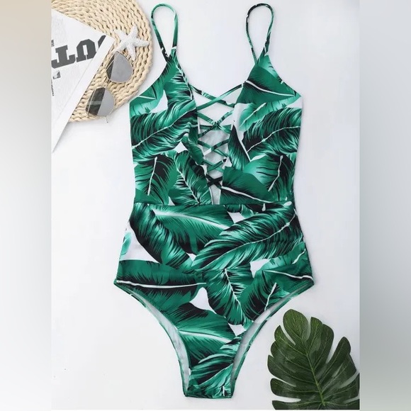SHEIN Other - Shein Tropical Leaves One Piece Swimsuit